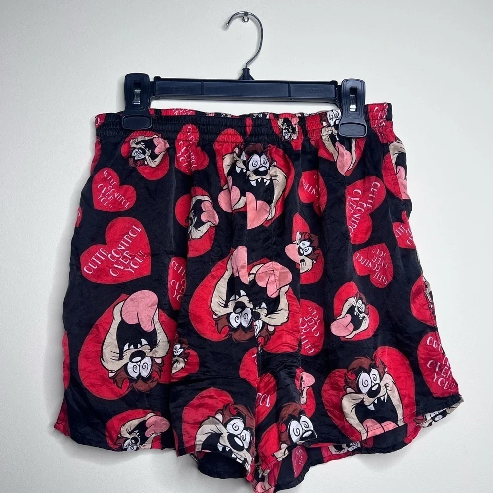 Vintage Disney Silk Boxer Shorts Tasmanian Devil Print Hearts Valentines XL - Picture 2 of 11